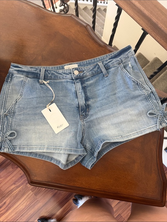KanCan Pants - KanCan Light Blue Denim Shorts with Side Bow Details